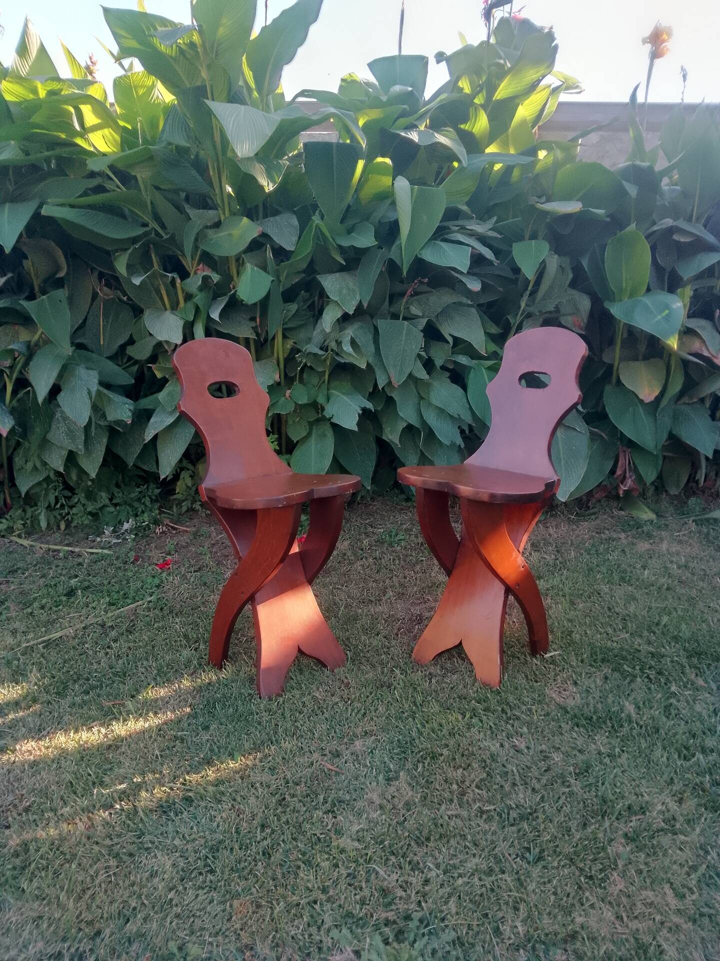 Pair of vintage 50's brutalist chairs with stamps.