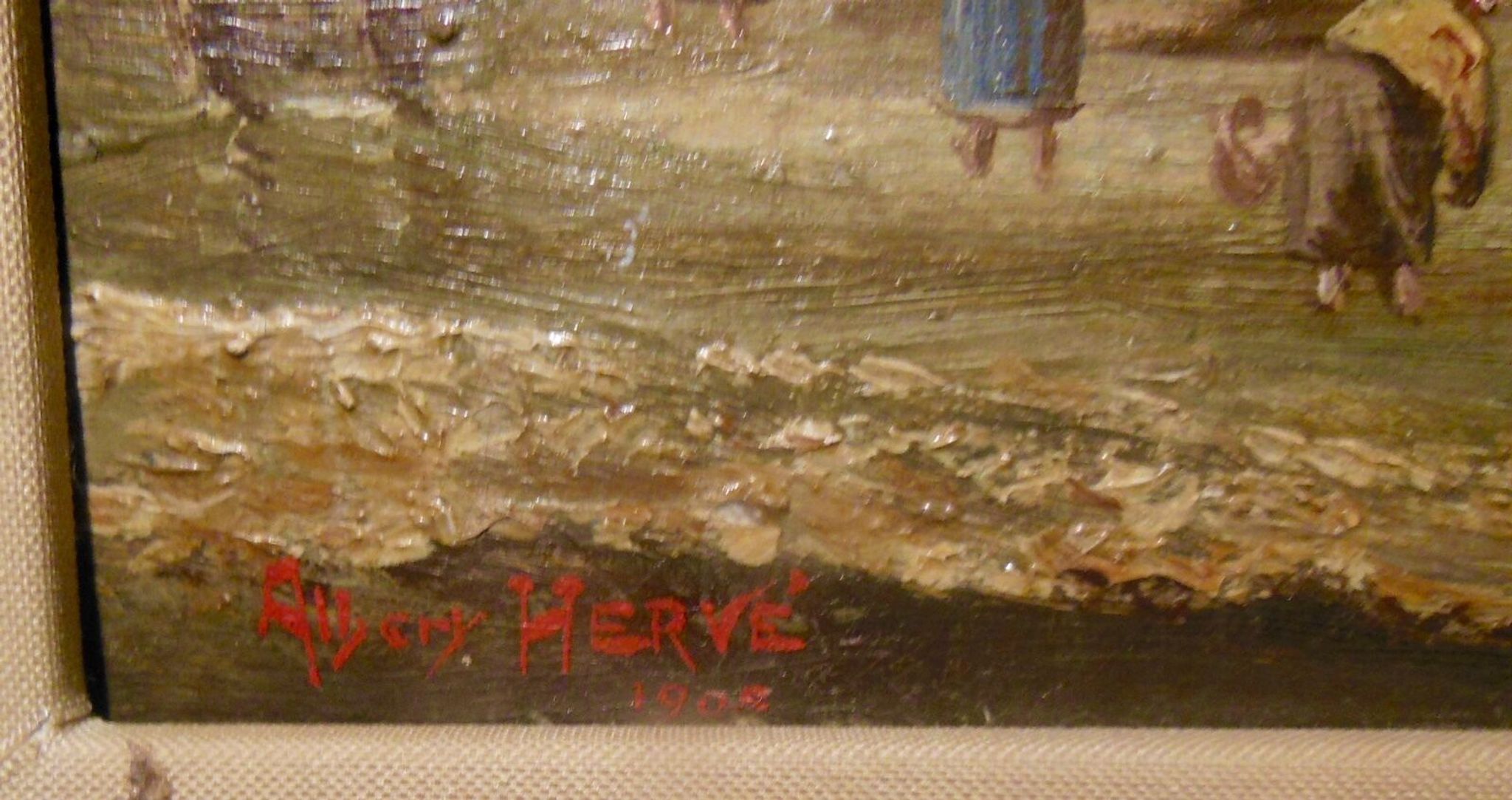 Marine oil on marouflée canvas breton school A. Hervé