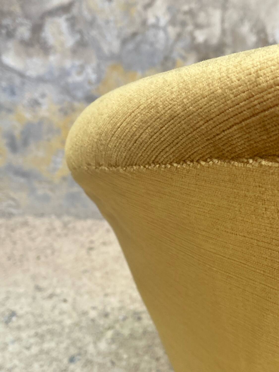 Pair of vintage toad armchairs in golden yellow velvet