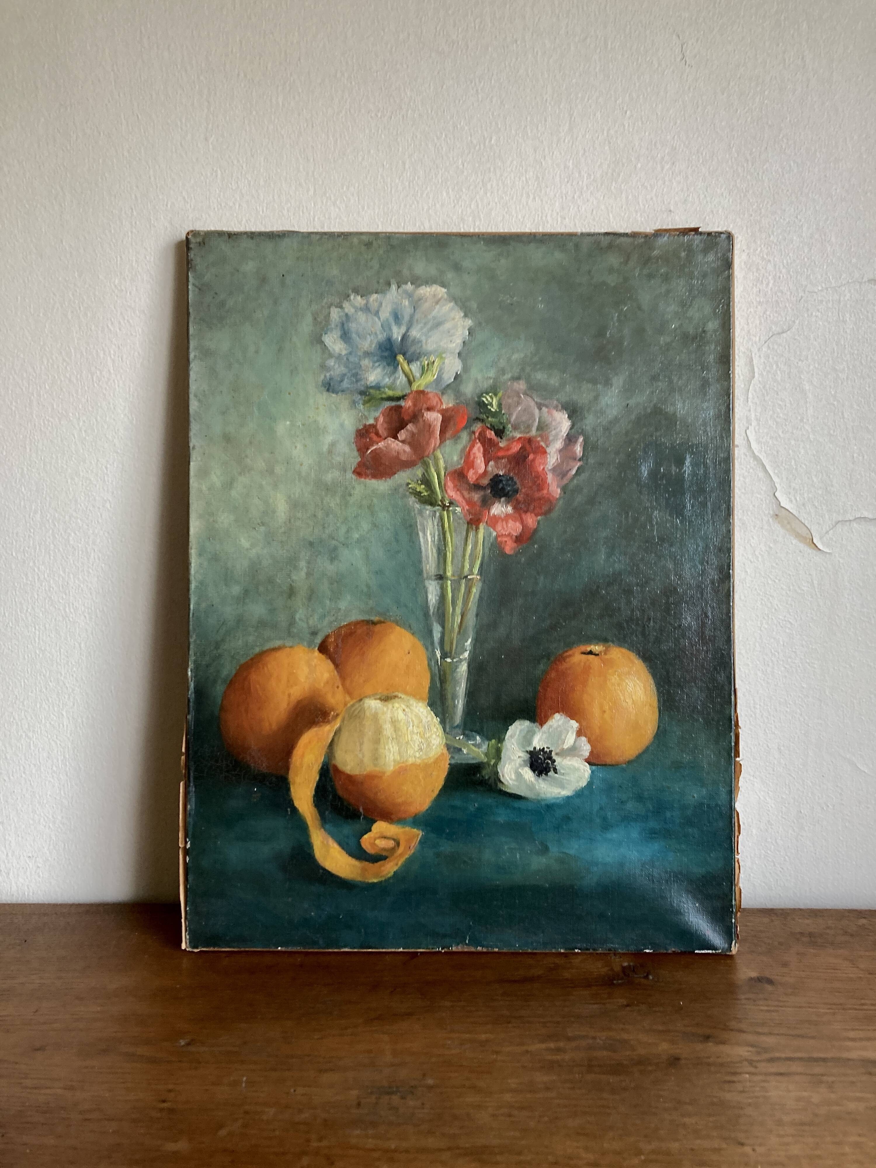 Oil on canvas anemone flowers 1920s