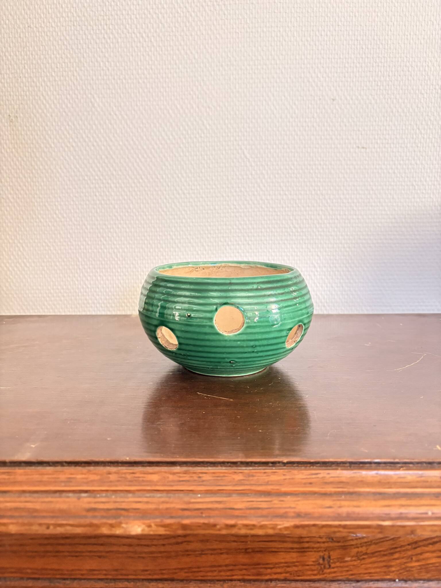 Vintage Burned Perfume Lantern Vallauris Art Deco Green Blue Wicker