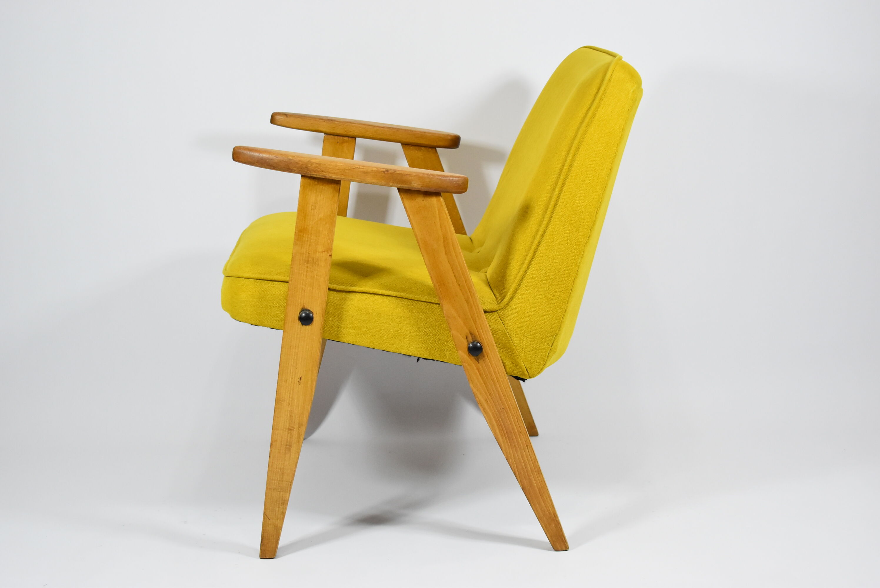 Original armchair type 366, designer J. Chierowski, yellow fabric, 1960s