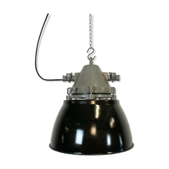 Dark grey explosion proof lamp with black enameled shade, 1970s