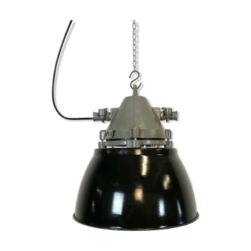 Suspension gris foncé avec abat-jour émaillé noir, années 1970