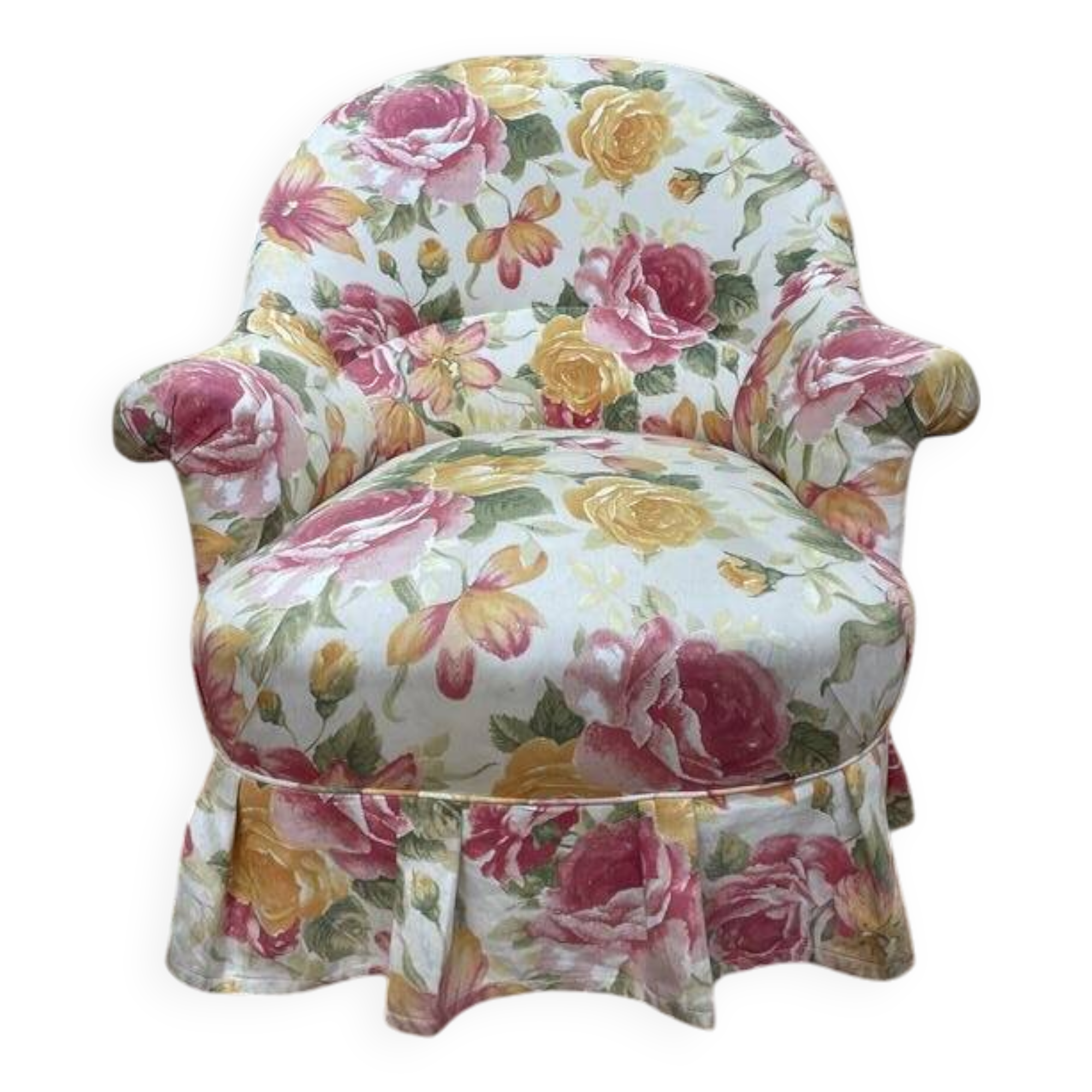 Fauteuil crapaud Napoléon III tissu fleuri