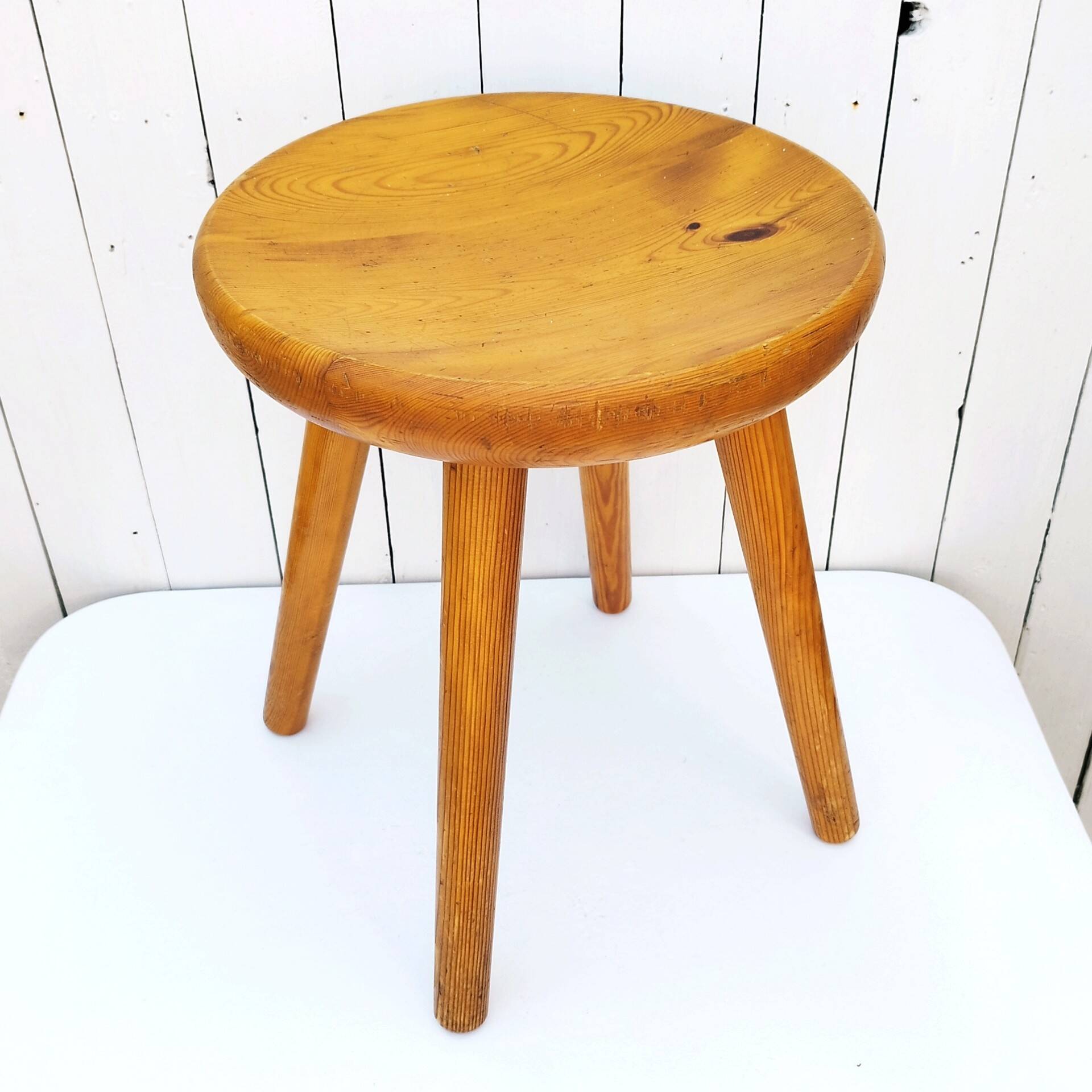 Large vintage folk art curved seat stool