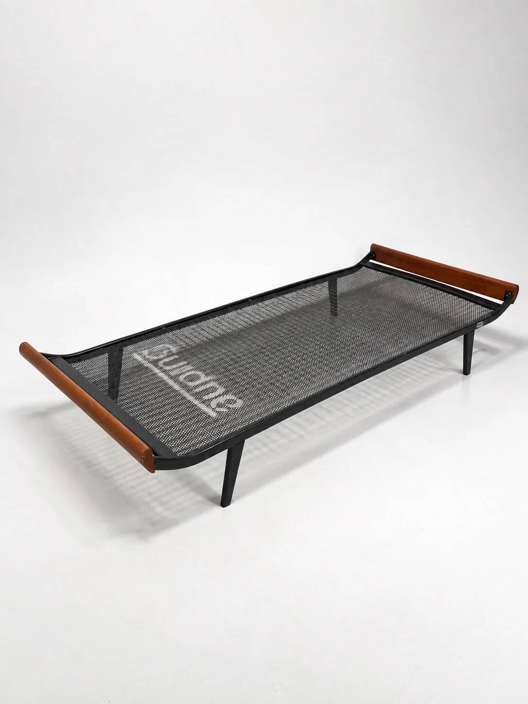Daybed Auping Cleopatra by Dick Cordemeijer, black steel and teak, 1950s