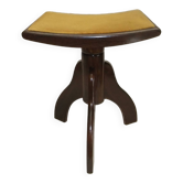 Tabouret de piano banc ancien pied tripode bois dessus velours moutarde