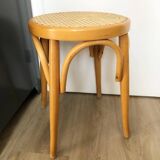 Tabouret bois et cannage vintage