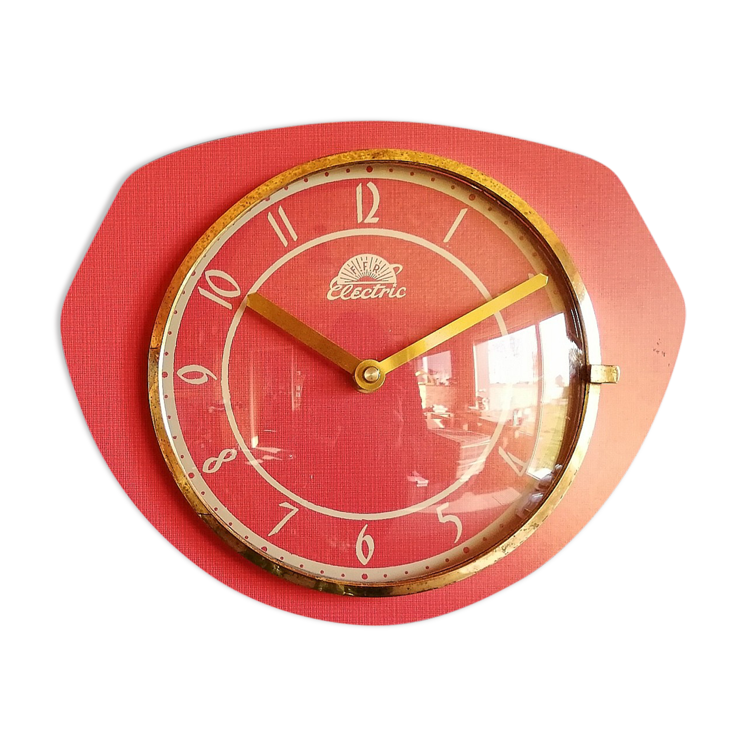 Vintage formica clock silent wall clock "FFR crimson red"