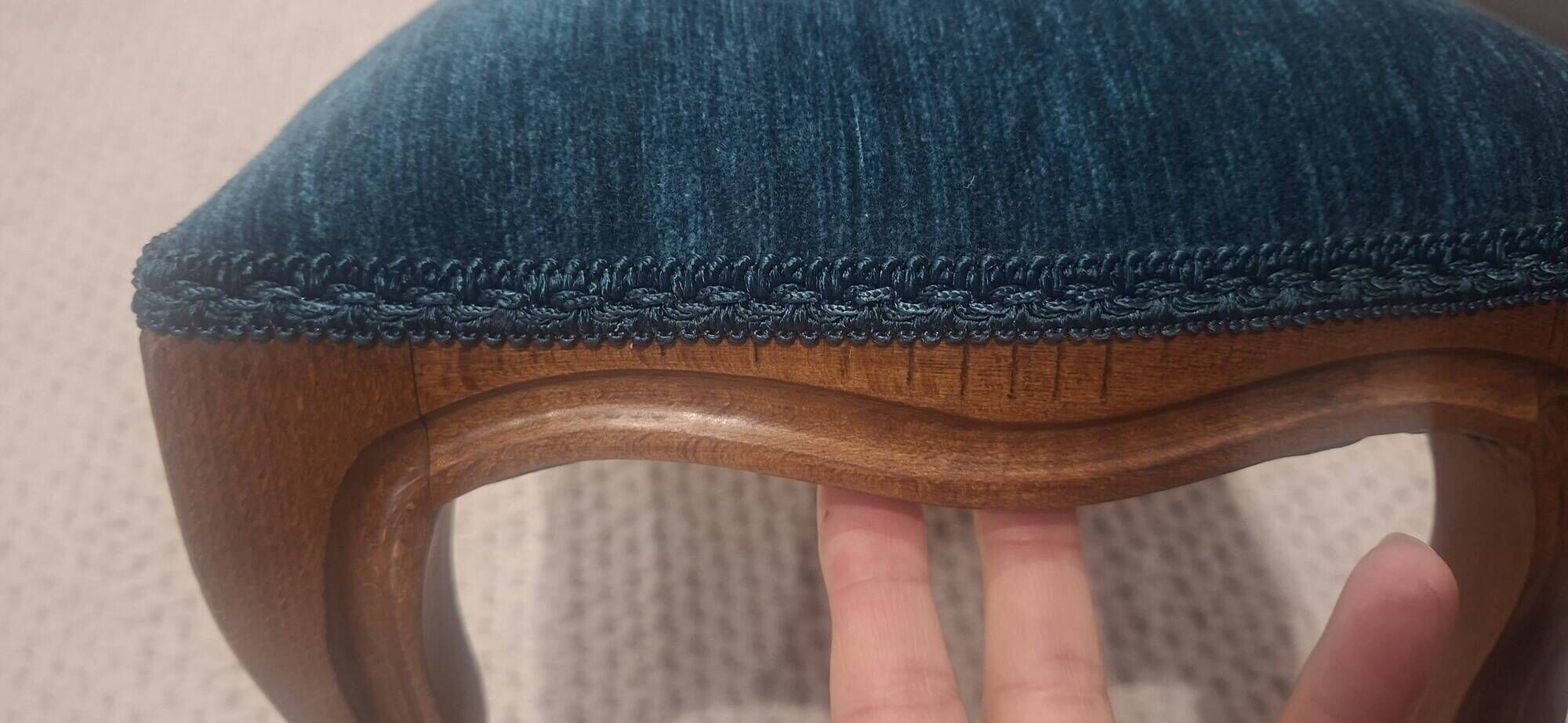 Louis XV footrest – duck blue velvet – fully reupholstered