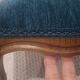 Louis XV footrest – duck blue velvet – fully reupholstered