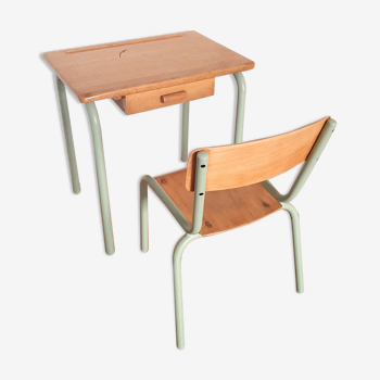 Bureau d'écolier maternelle Mobilor et sa chaise vintage années 60