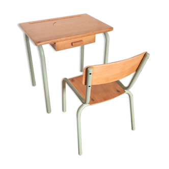 Bureau d'écolier maternelle Mobilor et sa chaise vintage années 60