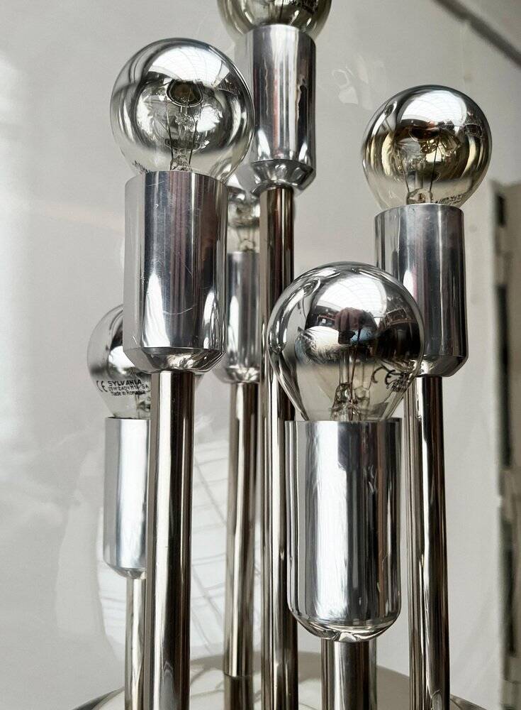 Spherical chrome and glass planetary floor lamp from the mid-century German space age by Doria Leuchten, 1960s.
