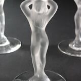 Set of 9 crystal flutes with Venus and Bacchus foot, Vannes and Bayel