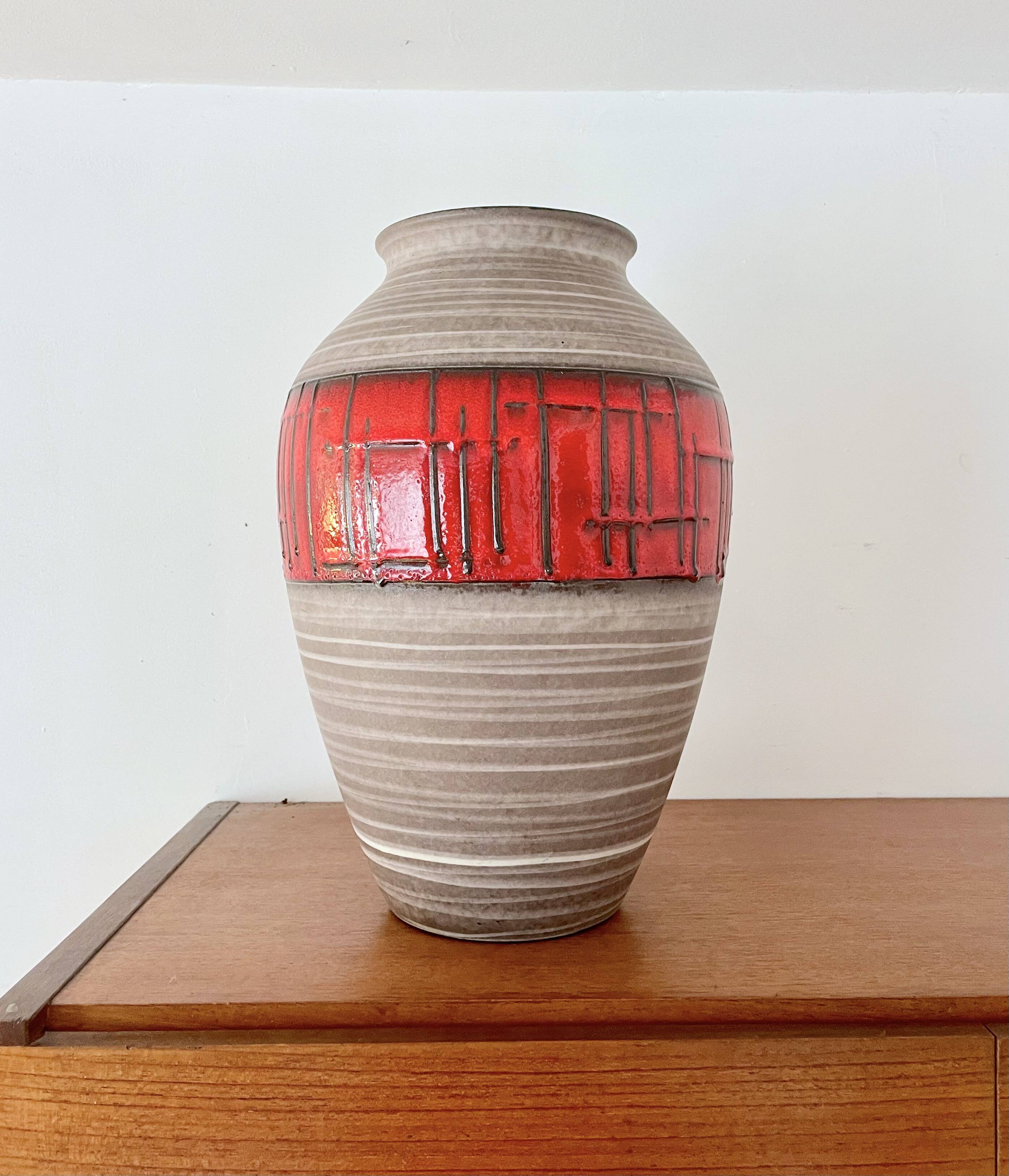 Vintage West German Vase Red Abstract Ceramic 1202/35