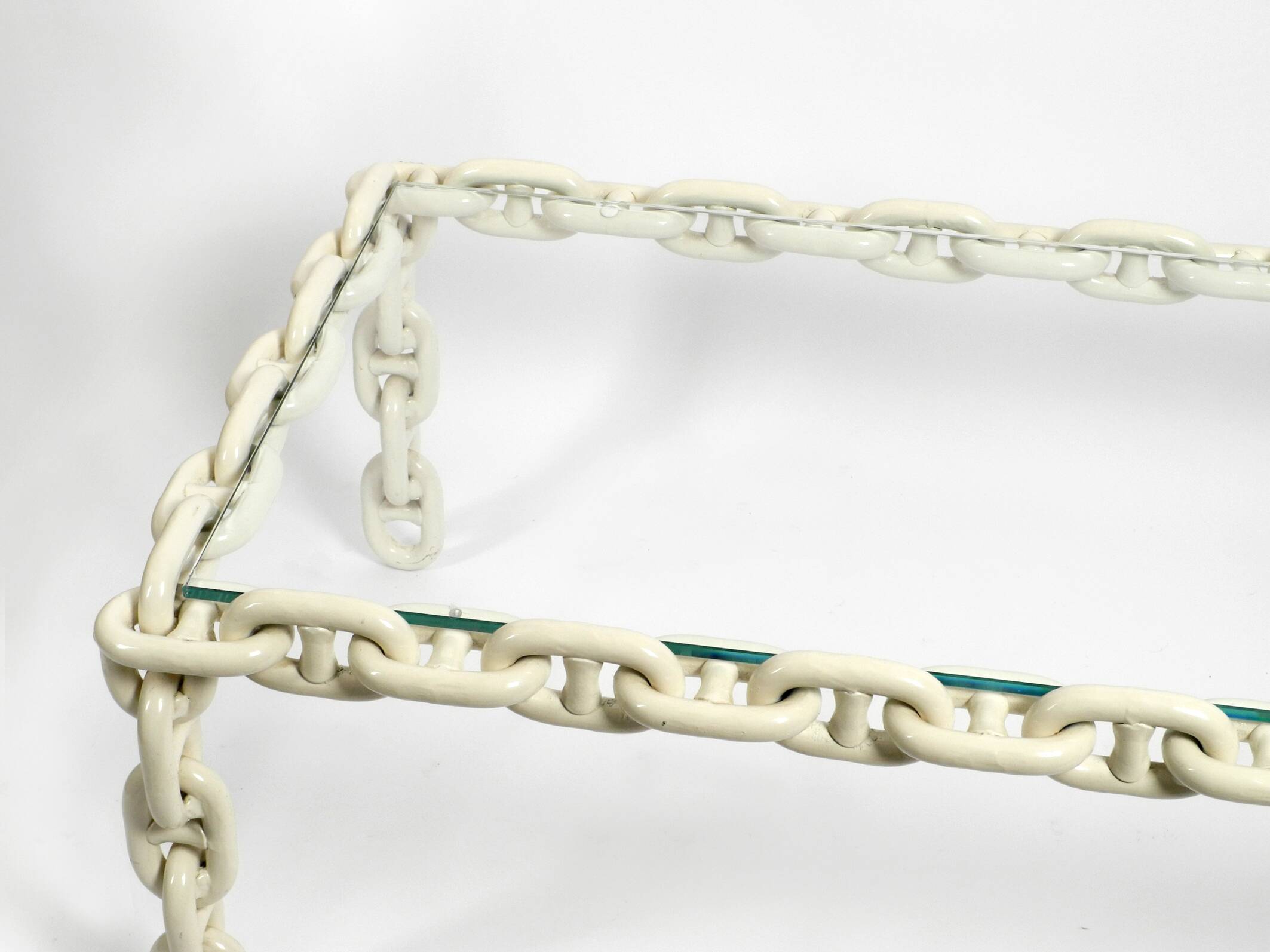 1970s XL Coffee Table Made of Nautical Iron Chain with a Thick Glass Plate