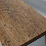 Table à manger antique de ferme rustique française en chêne doré clair du 19ème siècle