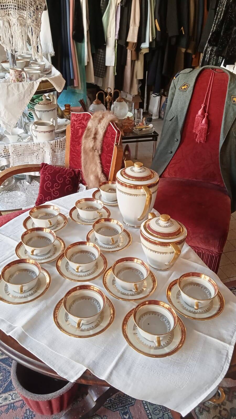 Vilatte Limoges Porcelain Coffee Service 13 Pieces, 11 People 1950