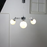 Lustre italien à 3 bras chromé et opaline