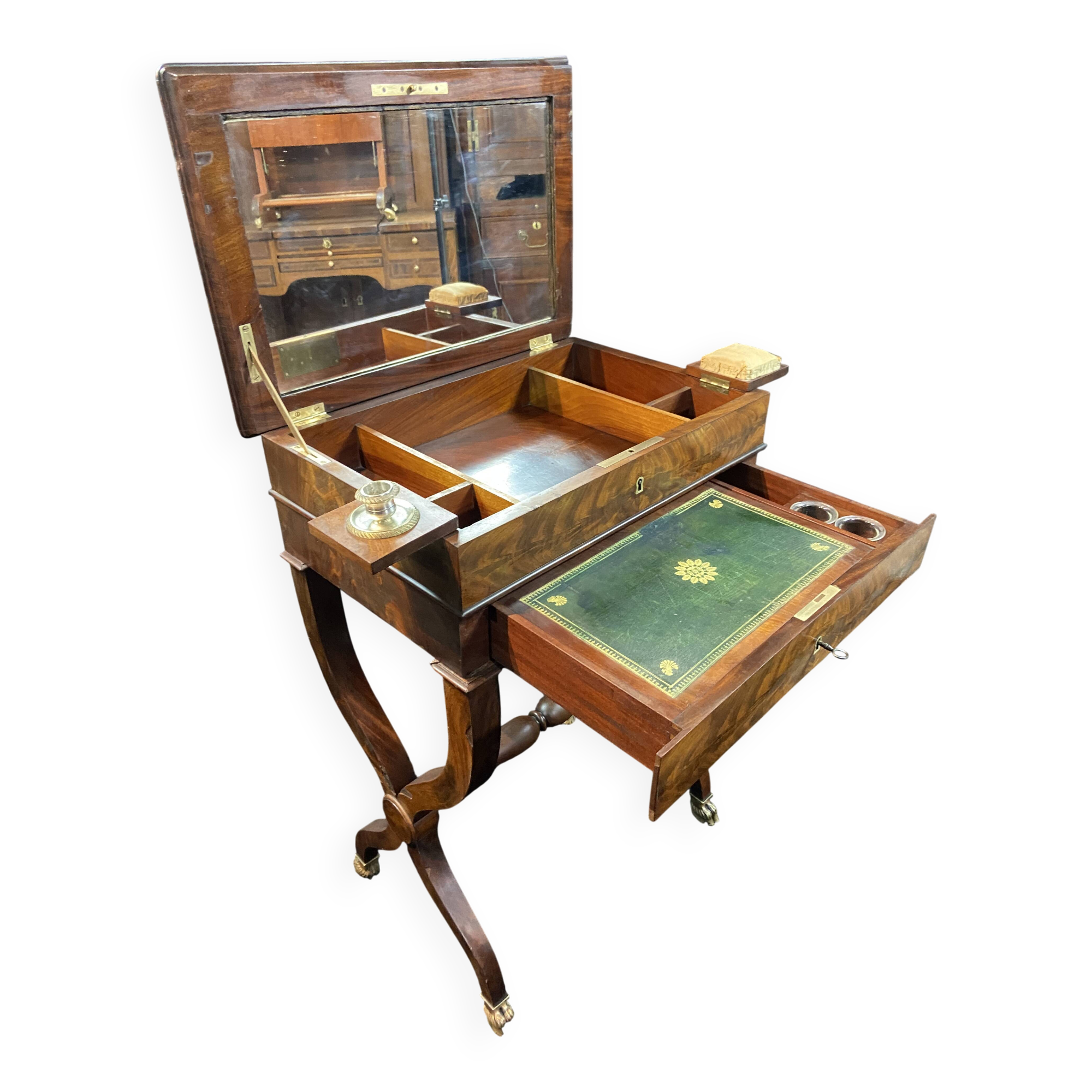 Louis-Philippe period mahogany writing desk with candlestick, 19th century