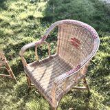 Rattan garden armchairs and coffee table