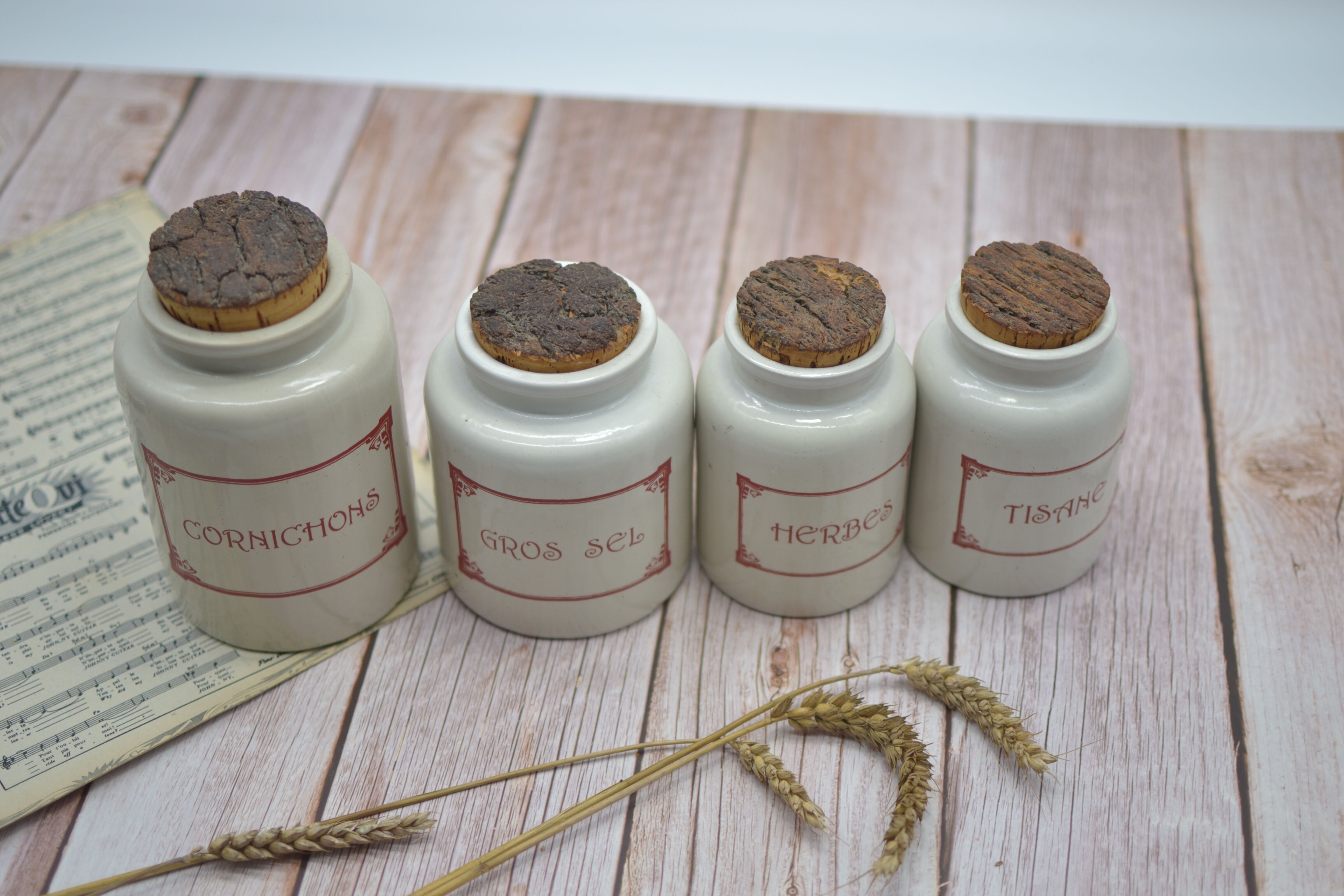 Ensemble de 4 pots à épices en grès avec couvercle d'origine en liège