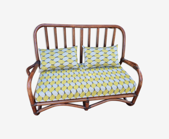 Canapé rotin de 1930/40 tapisserie neuve