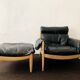 Danish Oak and Leather Lounge Chair with Ottoman