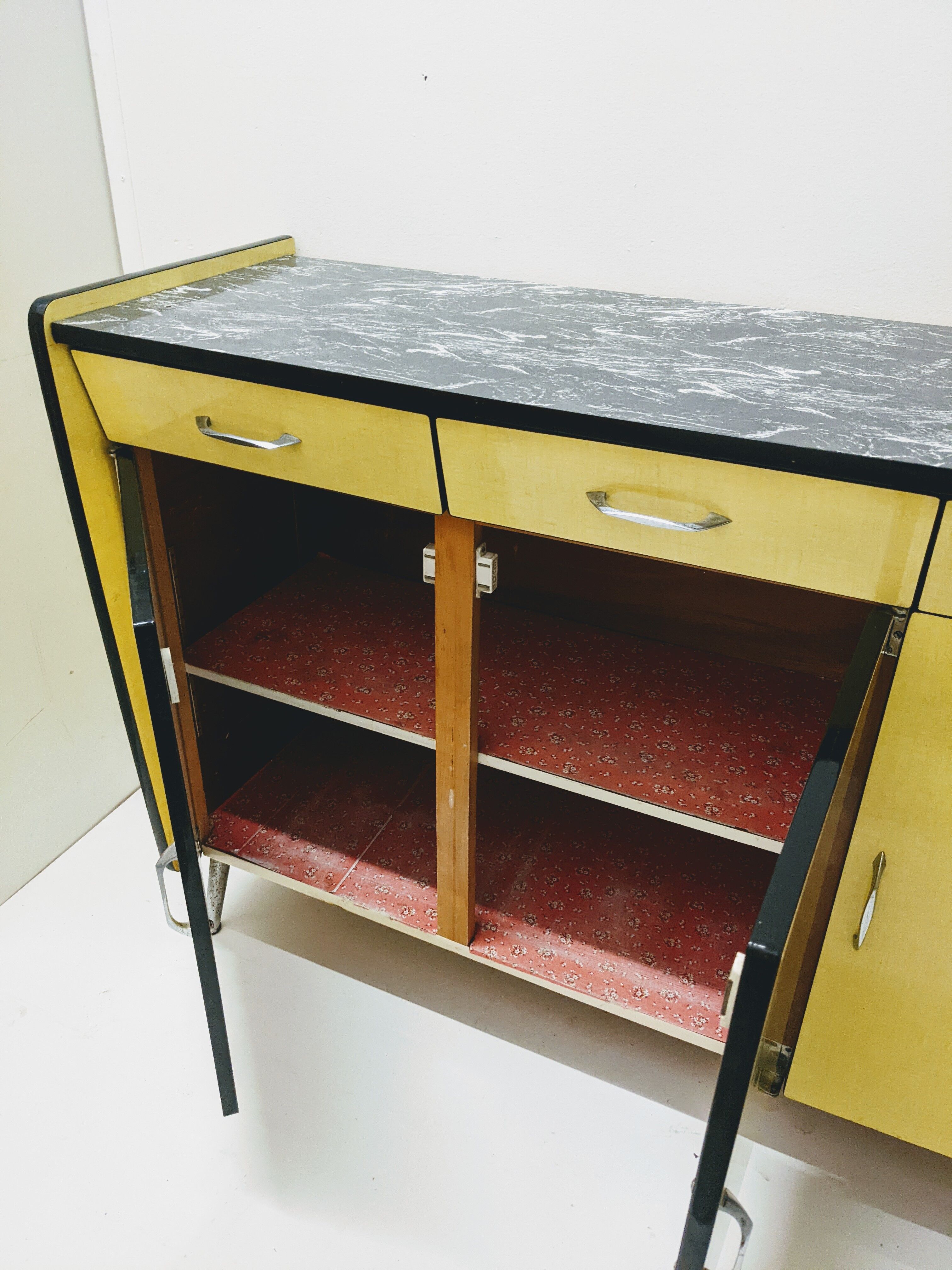 Vintage in-row sideboard in yellow formica