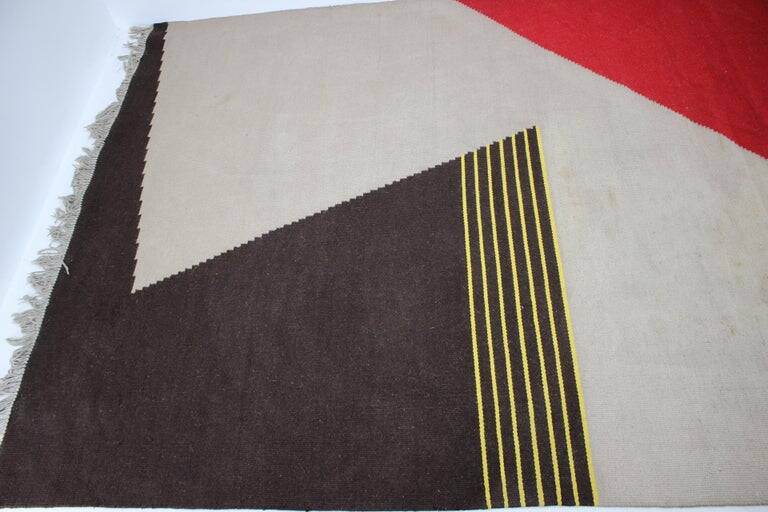 Midcentury Geometric Kilim Carpet in Style of Antonín Kybal, 1950s