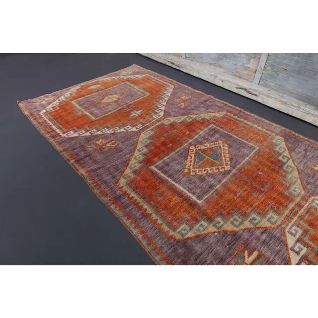 1970s Vintage Turkish Oushak Diamond Wool Runner 90x351