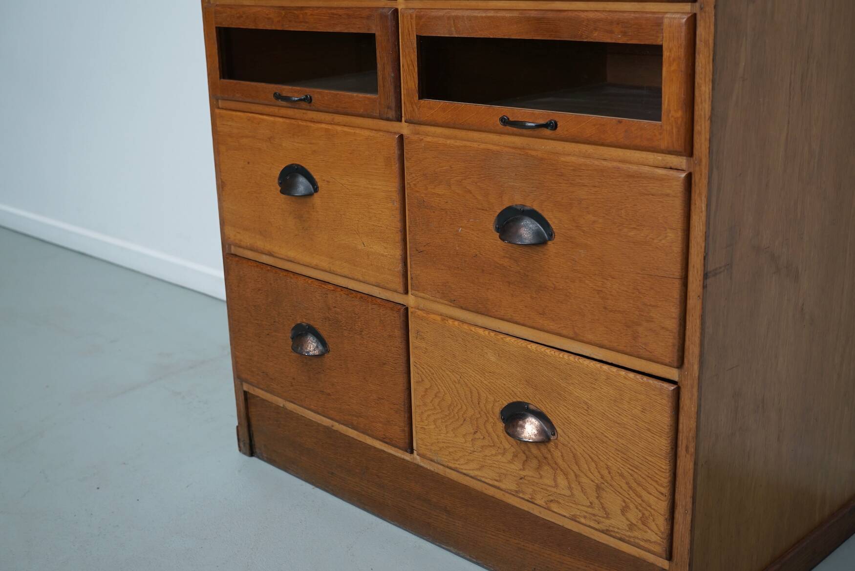 English Haberdashery Shop Cabinet with Glass Fronted Drawers, Circa 1930s