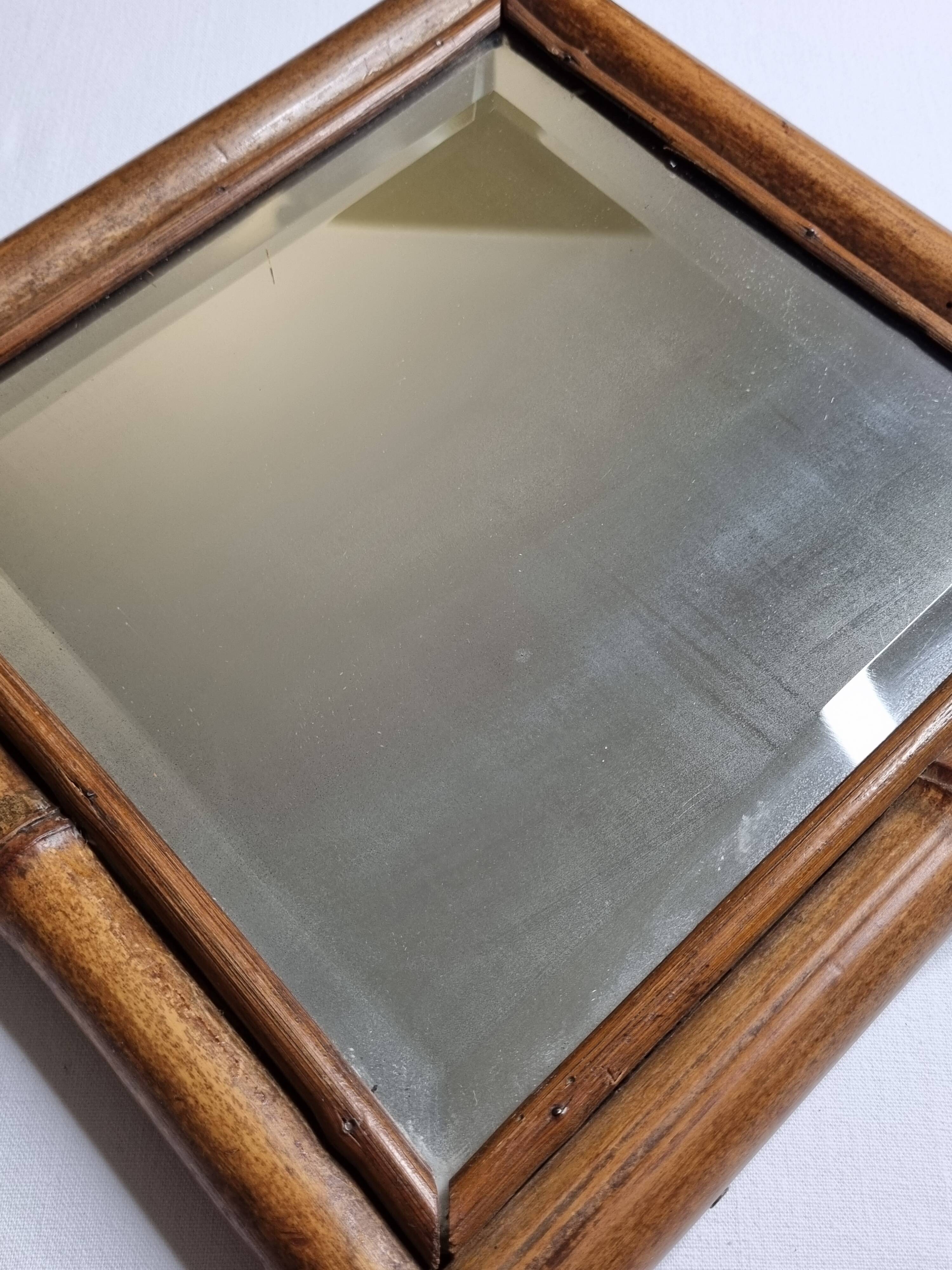 Vintage bamboo diamond mirror, beveled glass, 52 cm