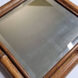 Vintage bamboo diamond mirror, beveled glass, 52 cm