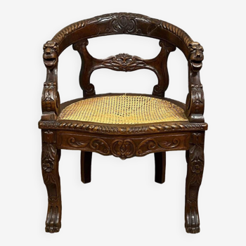 Renaissance style office armchair in solid oak circa 1850