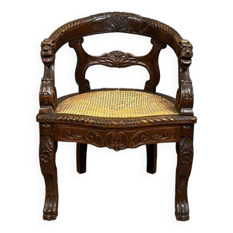 Renaissance style office armchair in solid oak circa 1850