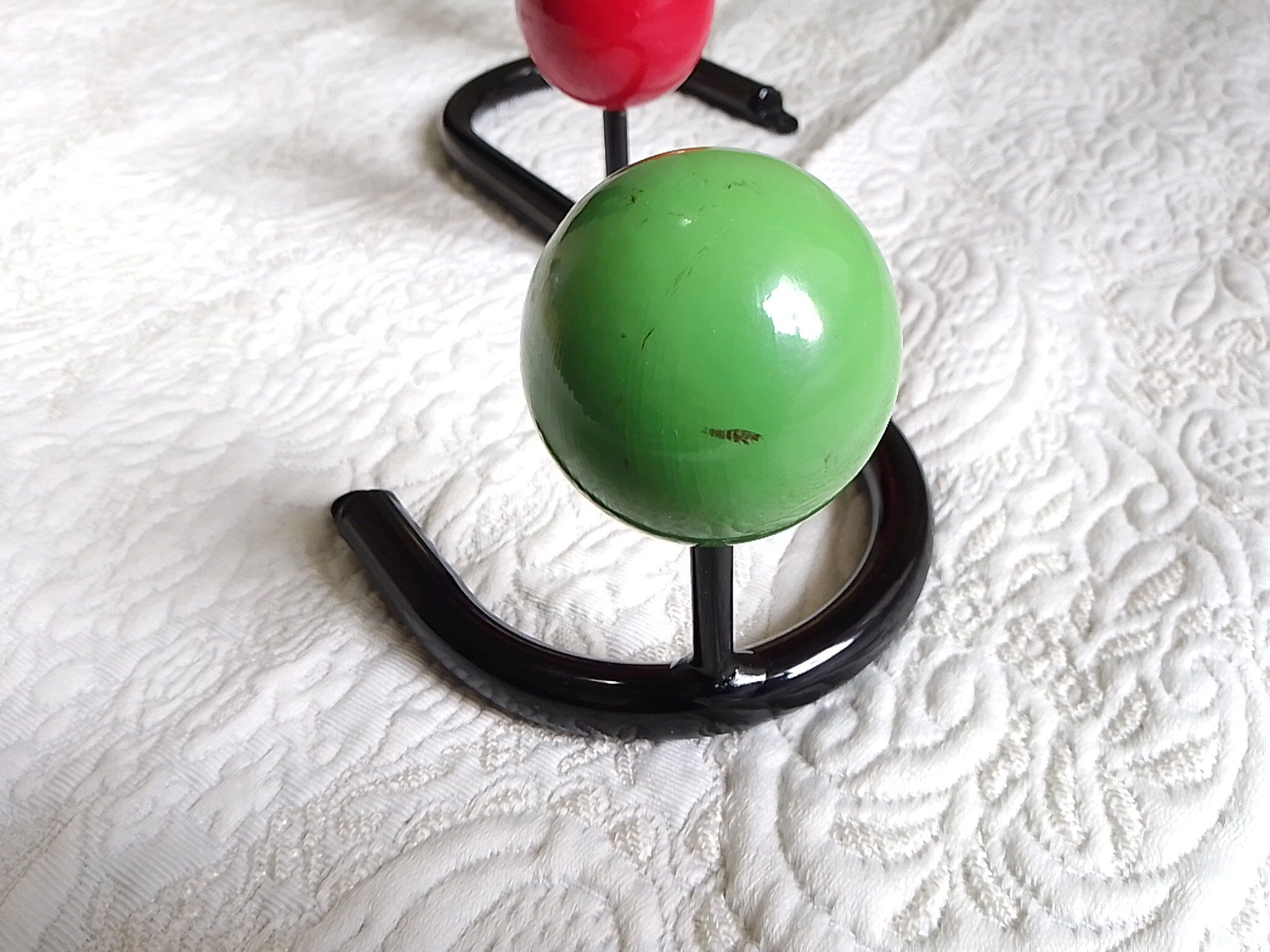 Vintage metal hook and 3 tricolor wooden hooks 40.5 cm
