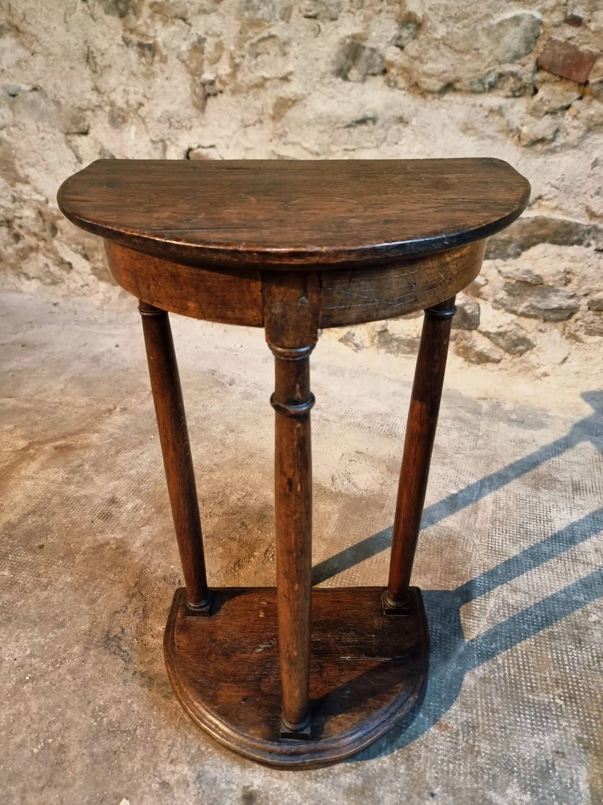 Pair of antique solid wood half-moon side tables, 19th century