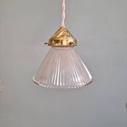 Trio of Art Deco grooved glass pendant lights, 1920s-30s