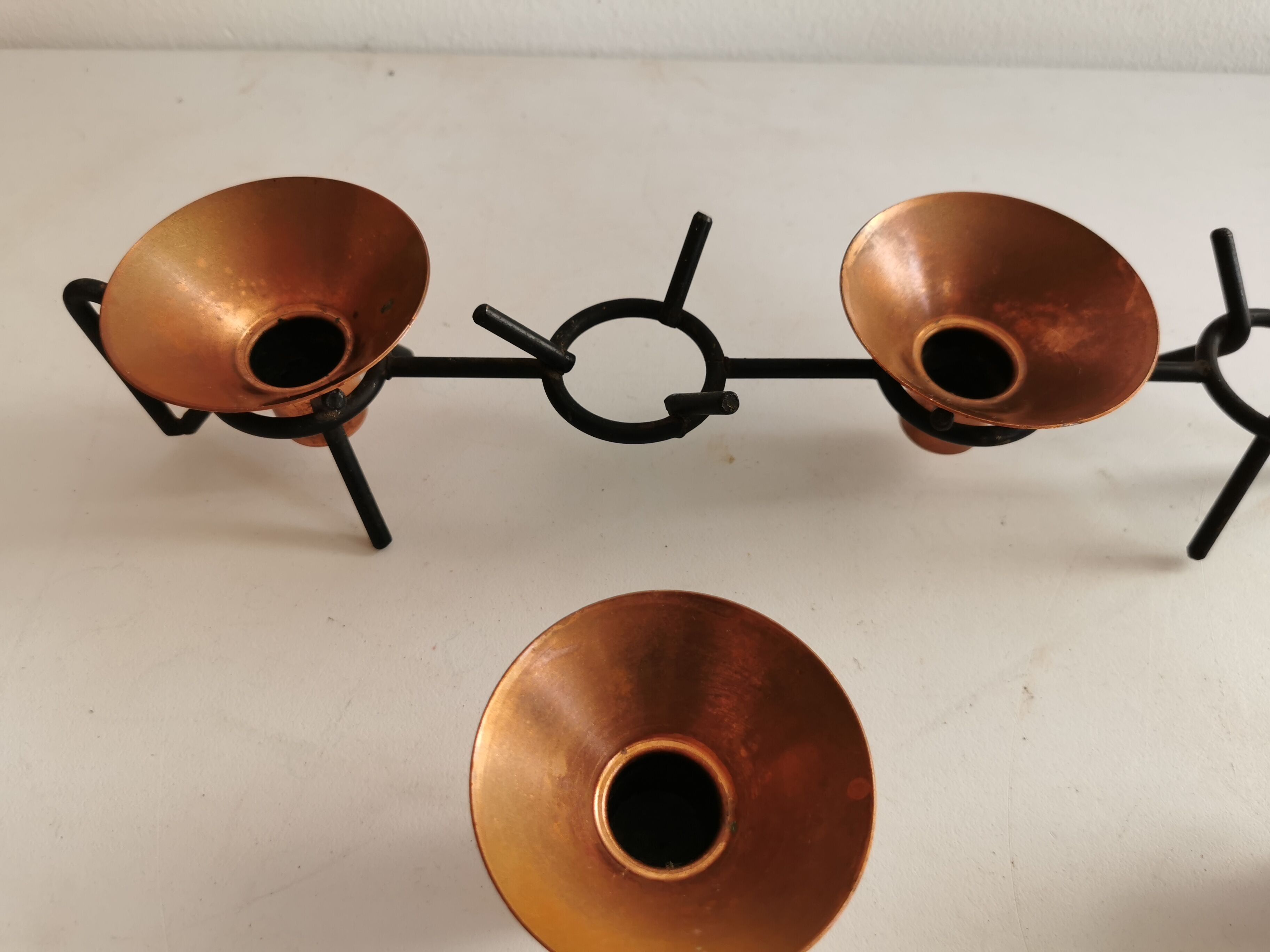 Older Danish designed candlestick, made of cast iron and copper.