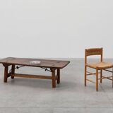 17th Century Spanish Brutalist coffee table in wood and wrought iron