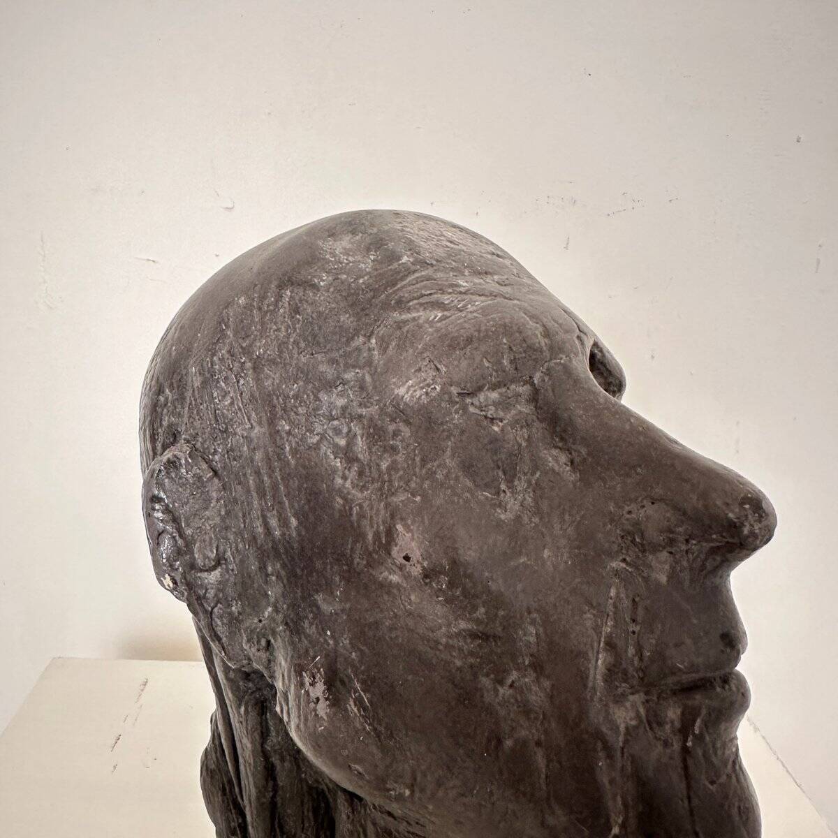 Mid Century Painted Plaster Bust of a Man on a Marble Base, 1976