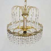Chandelier, ceiling lamp crown in bronze or brass, 3 floors, 3 lights, glass grapevines. Year 90