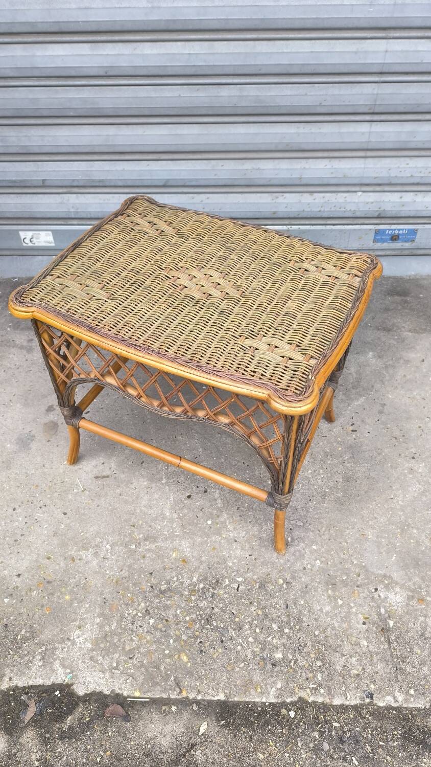 1930s rattan and wicker side table