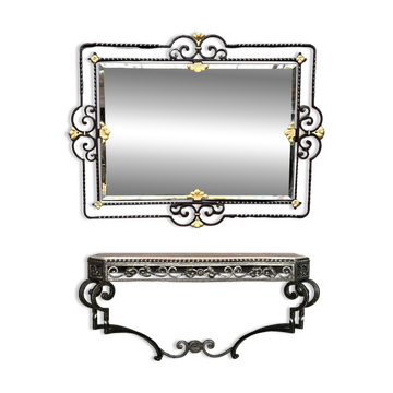 Miroir avec console de style Art déco.