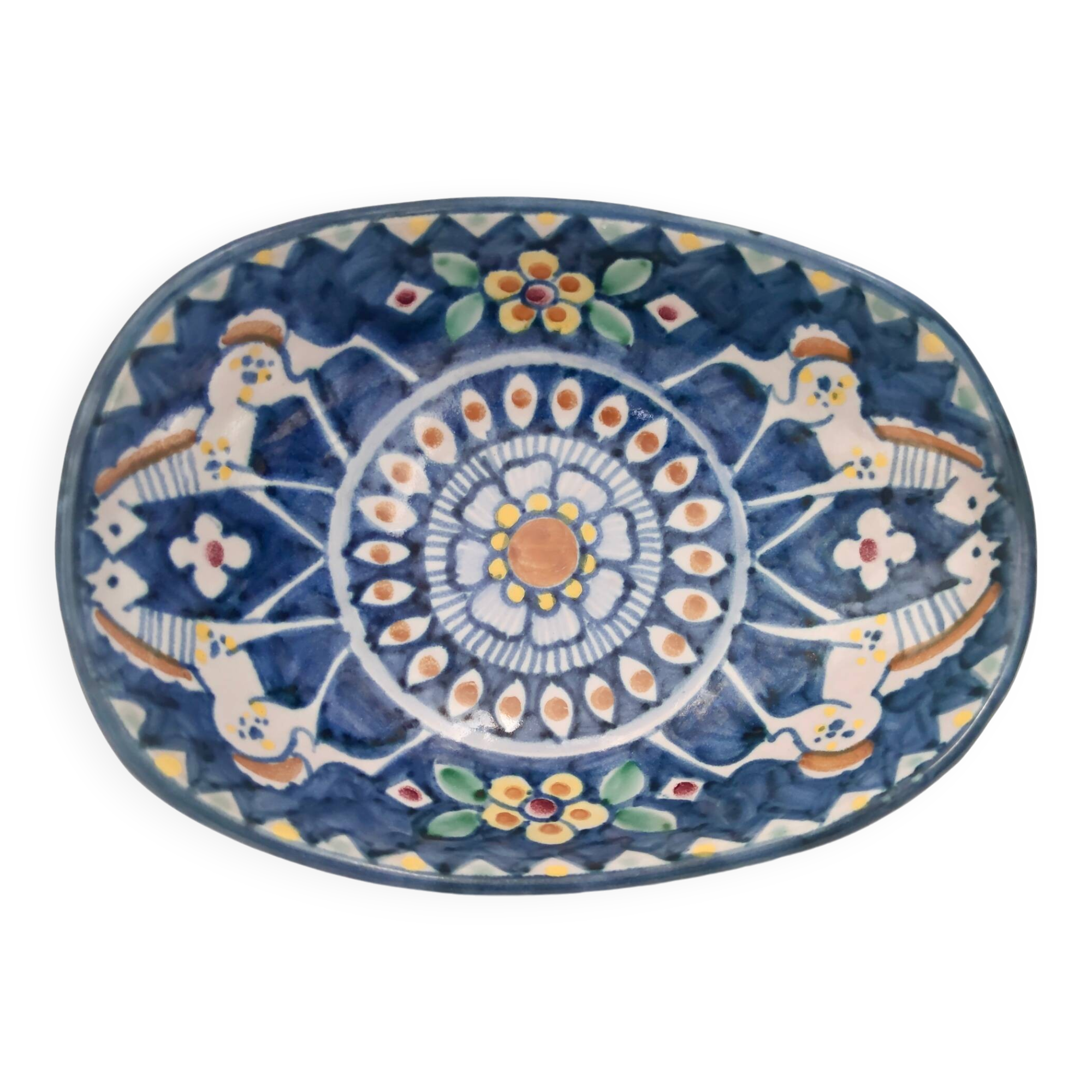 Vintage Handmade and Hand Painted Ceramic Bowl or Centerpiece, Italy