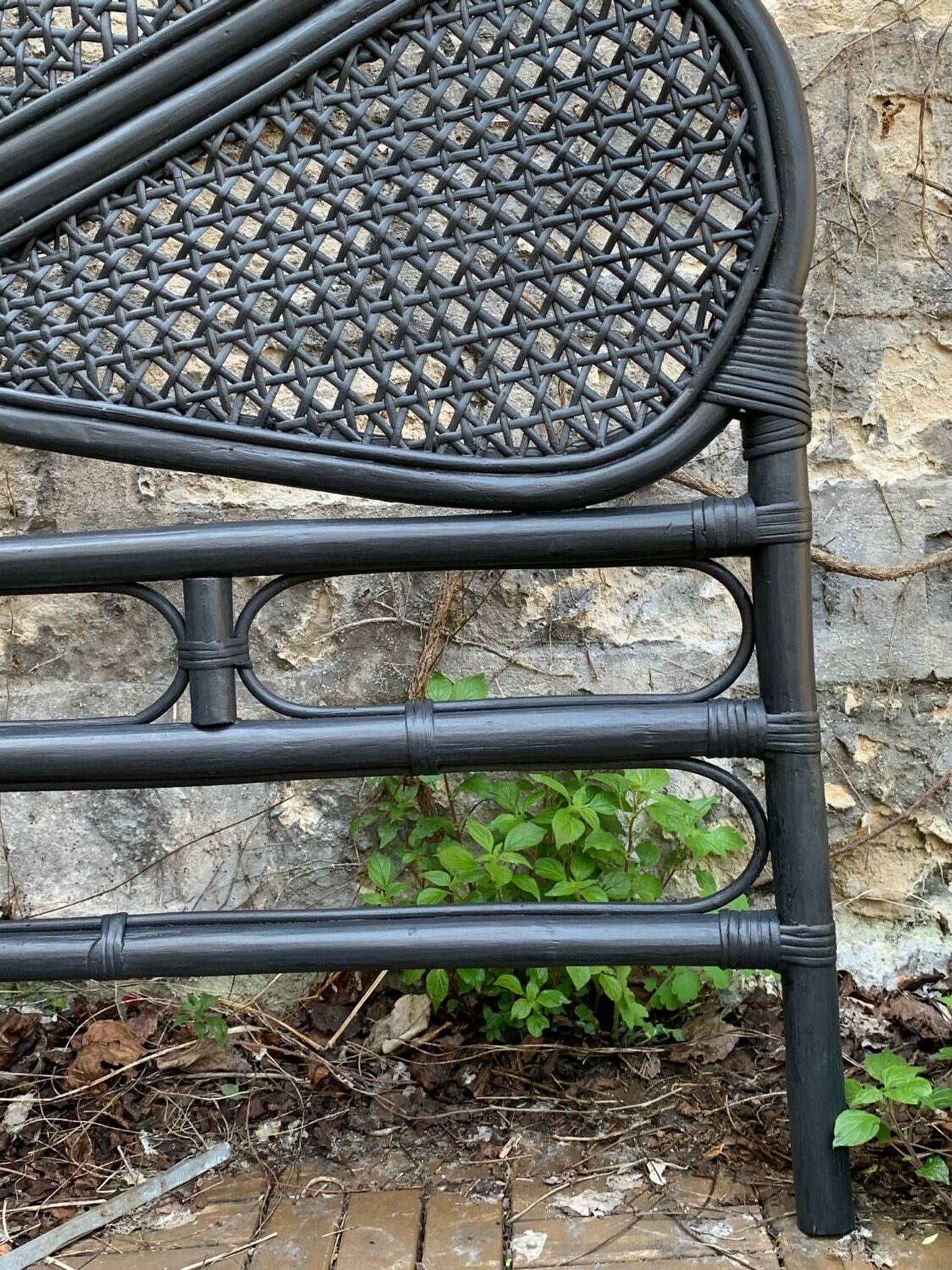 Tête de lit vintage en rotin noir 142cm