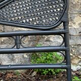 Vintage black rattan headboard 142cm